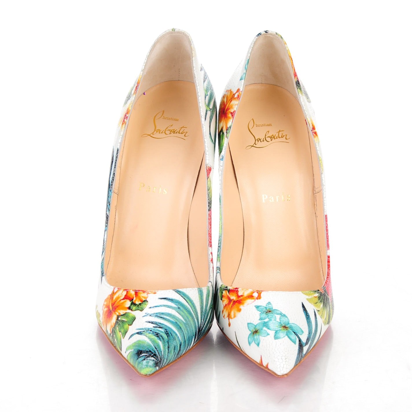 Crackled Calfskin Hawaii Print So Kate 120 Pumps 40.5 White Multi