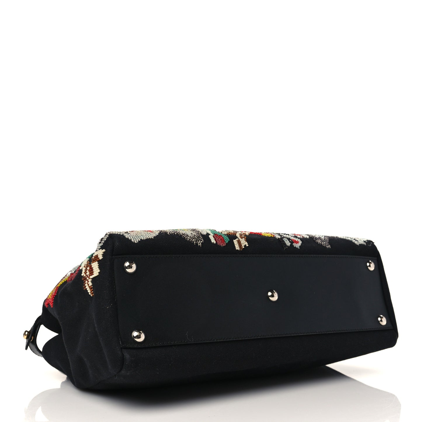 Canvas Beaded Floral Medium Peekaboo Iconic Satchel Black
