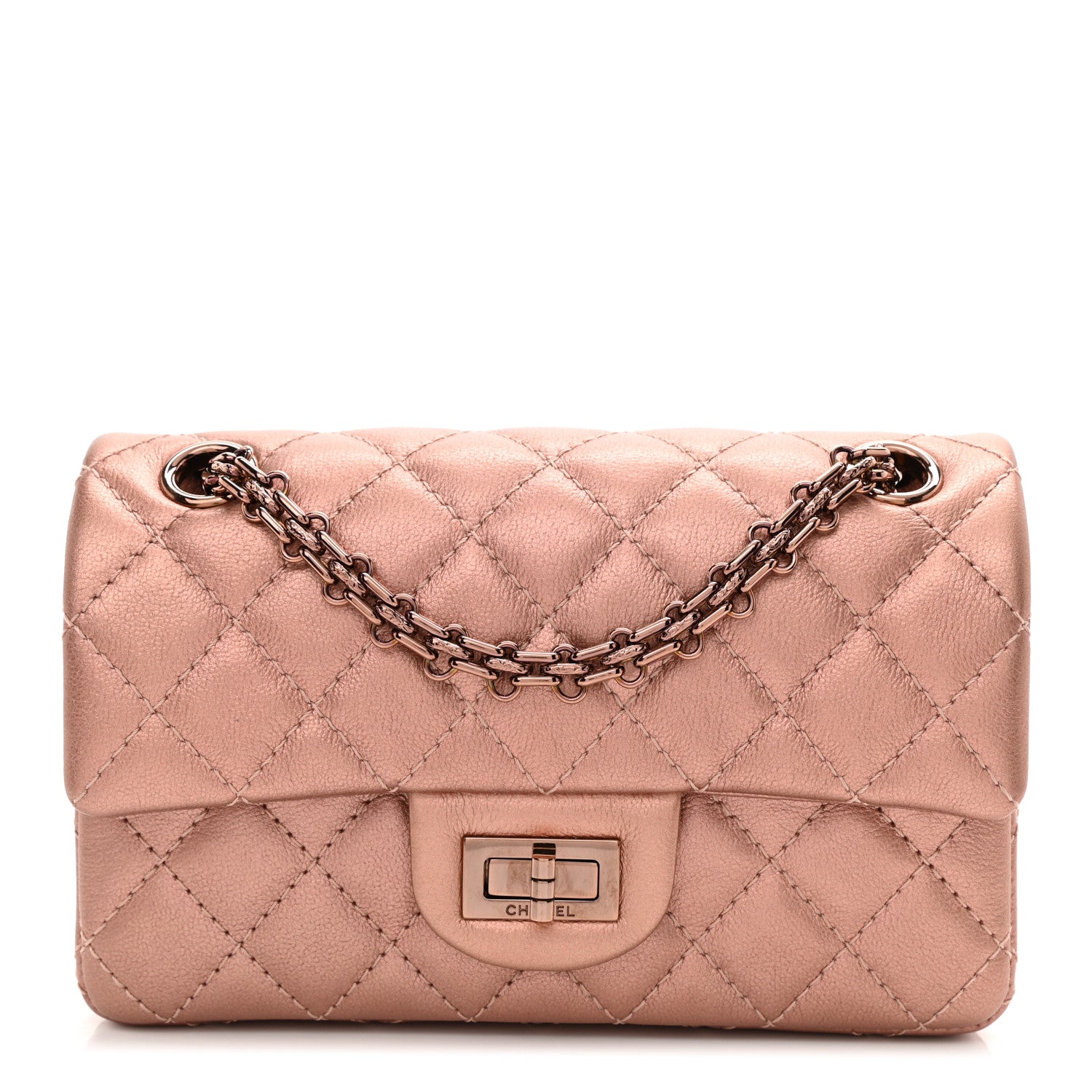 Chanel Metallic Grained Calfskin Quilted 2.55 Reissue Mini Flap Copper Pink 1 of 8