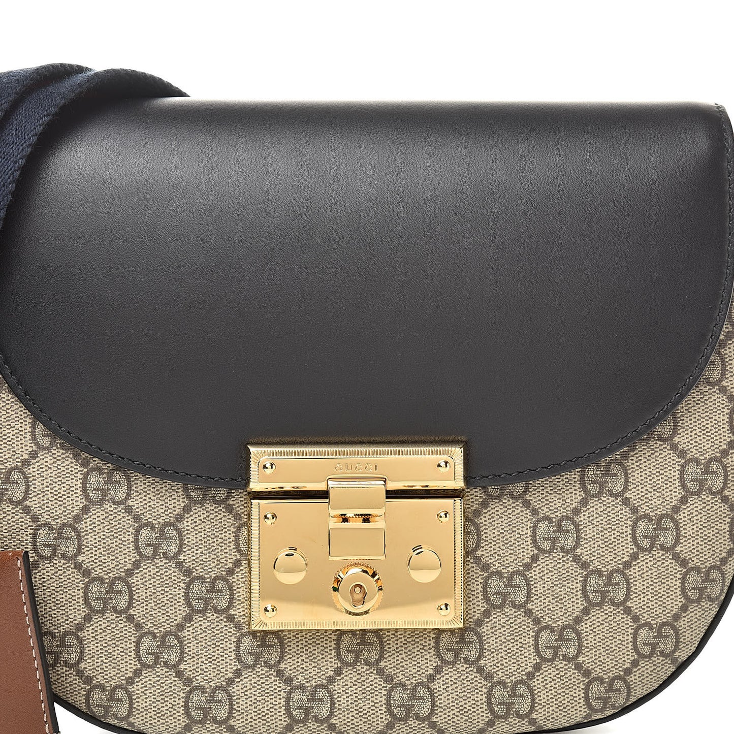 GG Supreme Monogram Web Medium Padlock Messenger Shoulder Bag Black
