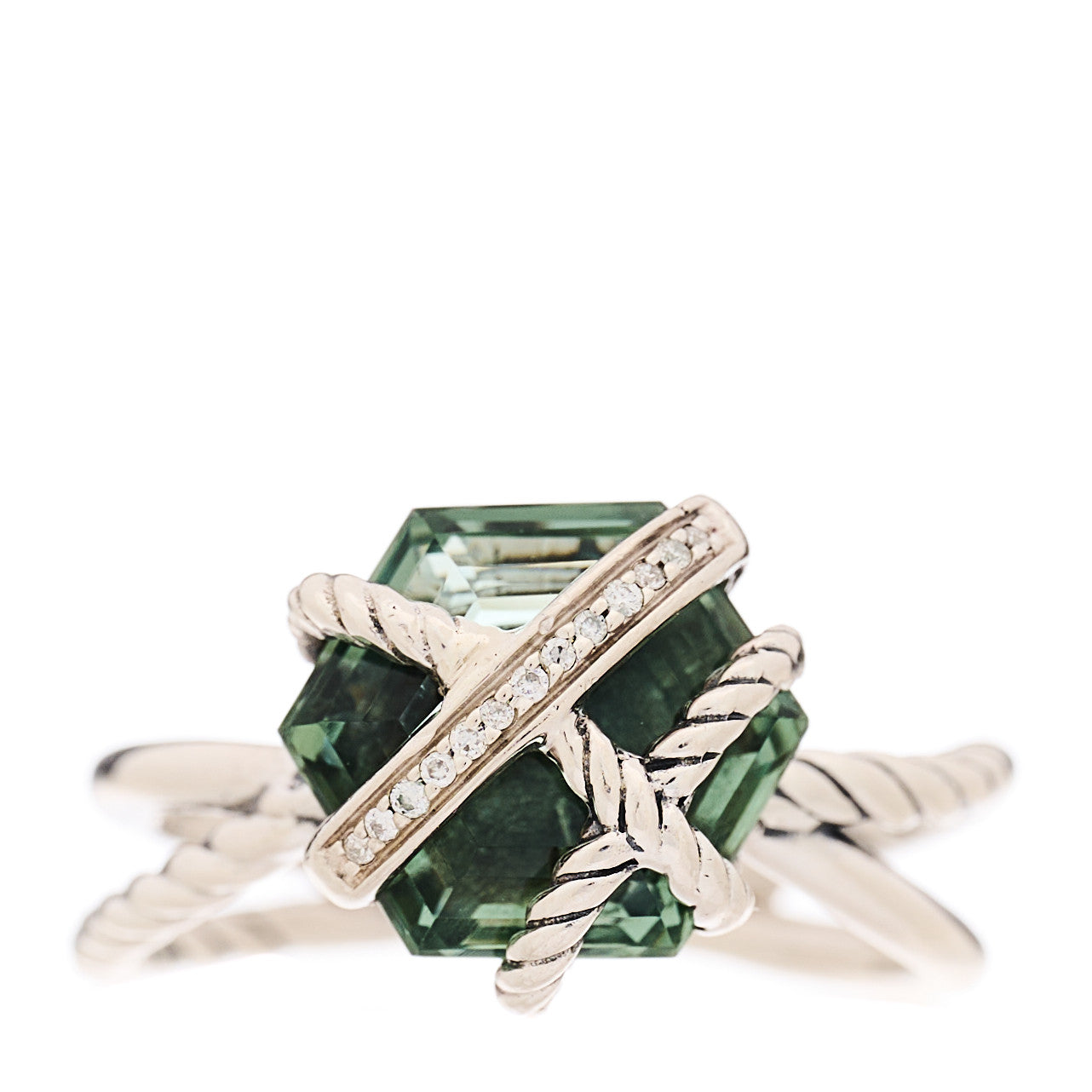 Sterling Silver Diamond Prasiolite 10mm Cable Wrap Ring 54 7