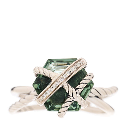 David Yurman Sterling Silver Diamond Prasiolite 10mm Cable Wrap Ring 54 7 1 of 5