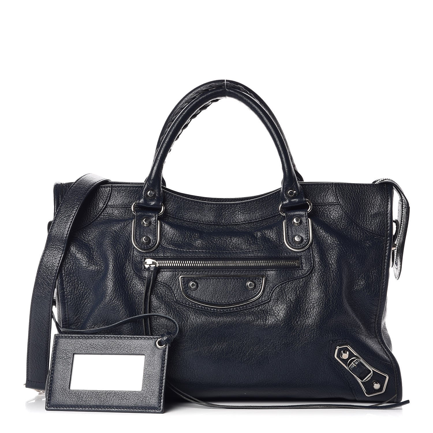 Balenciaga Chevre Silver Metallic Edge Hardware City Bleu Nuit Dark Sea 1 of 10