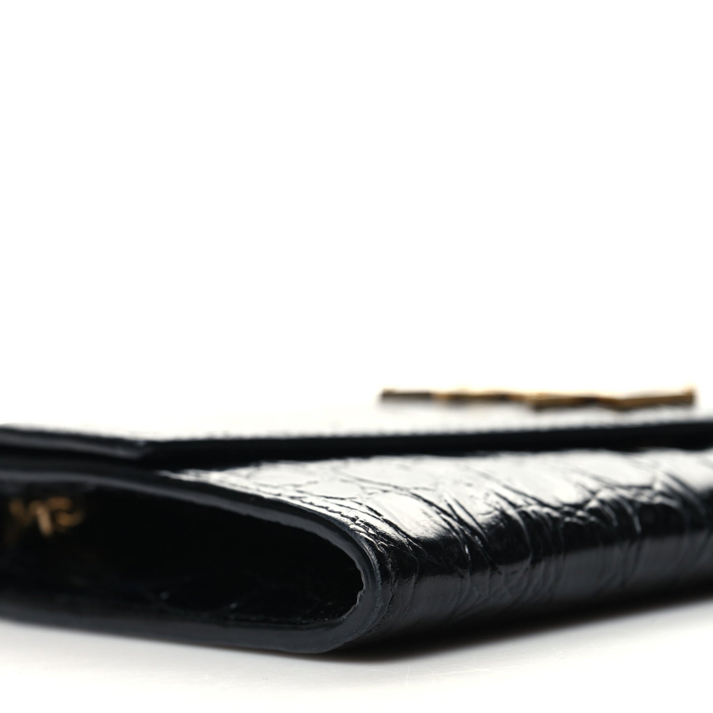 Calfskin Crocodile Embossed Monogram Uptown Chain Wallet Black