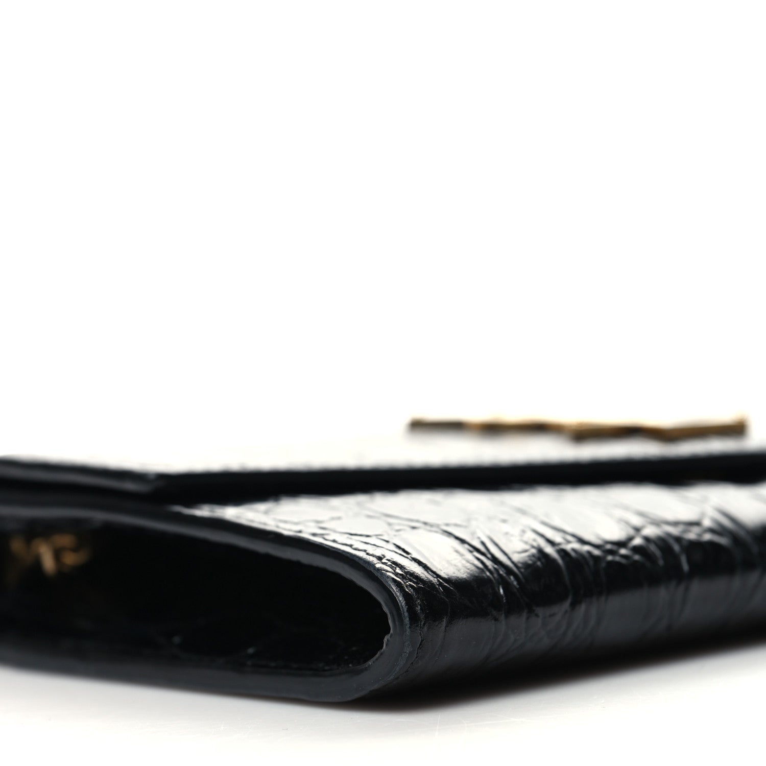 Saint Laurent Calfskin Crocodile Embossed Monogram Uptown Chain Wallet Black 9 of 11