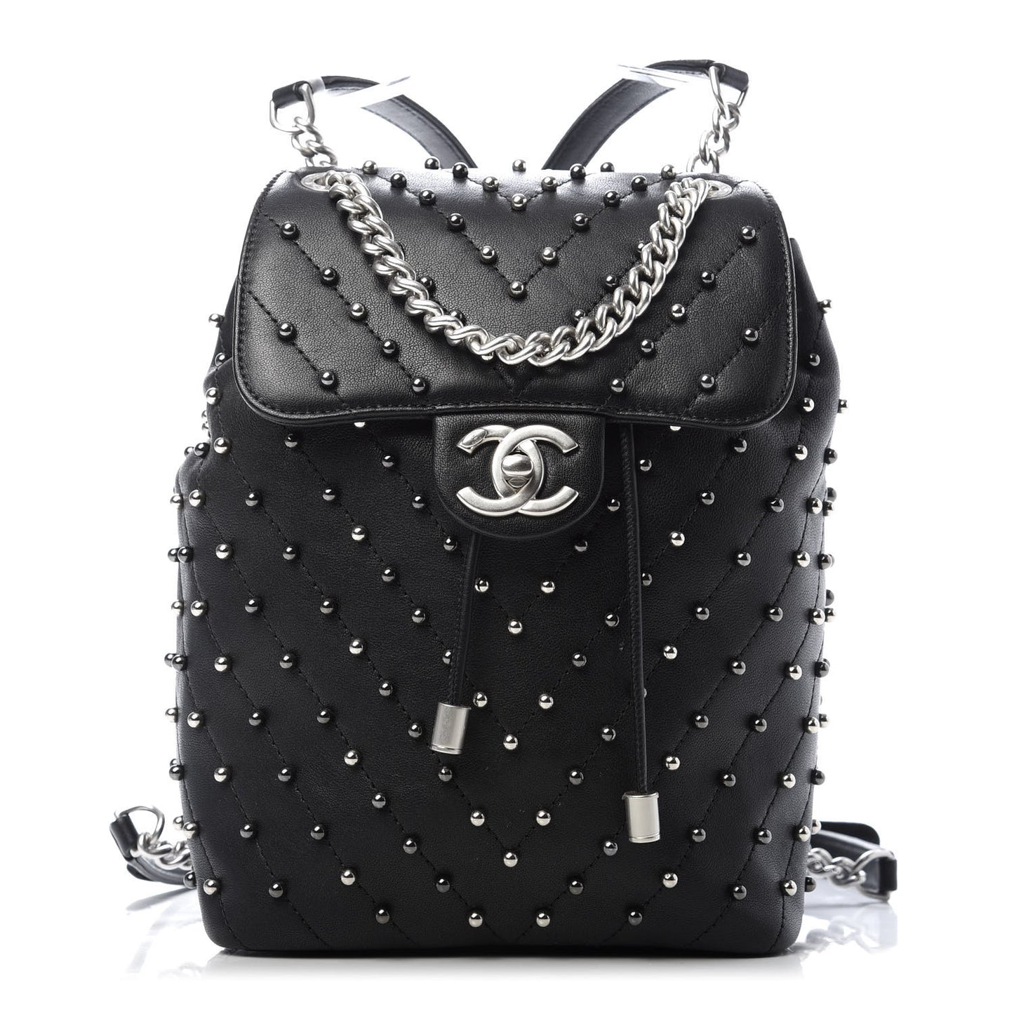 Lambskin Chevron Quilted Studded Stud Wars Backpack Black