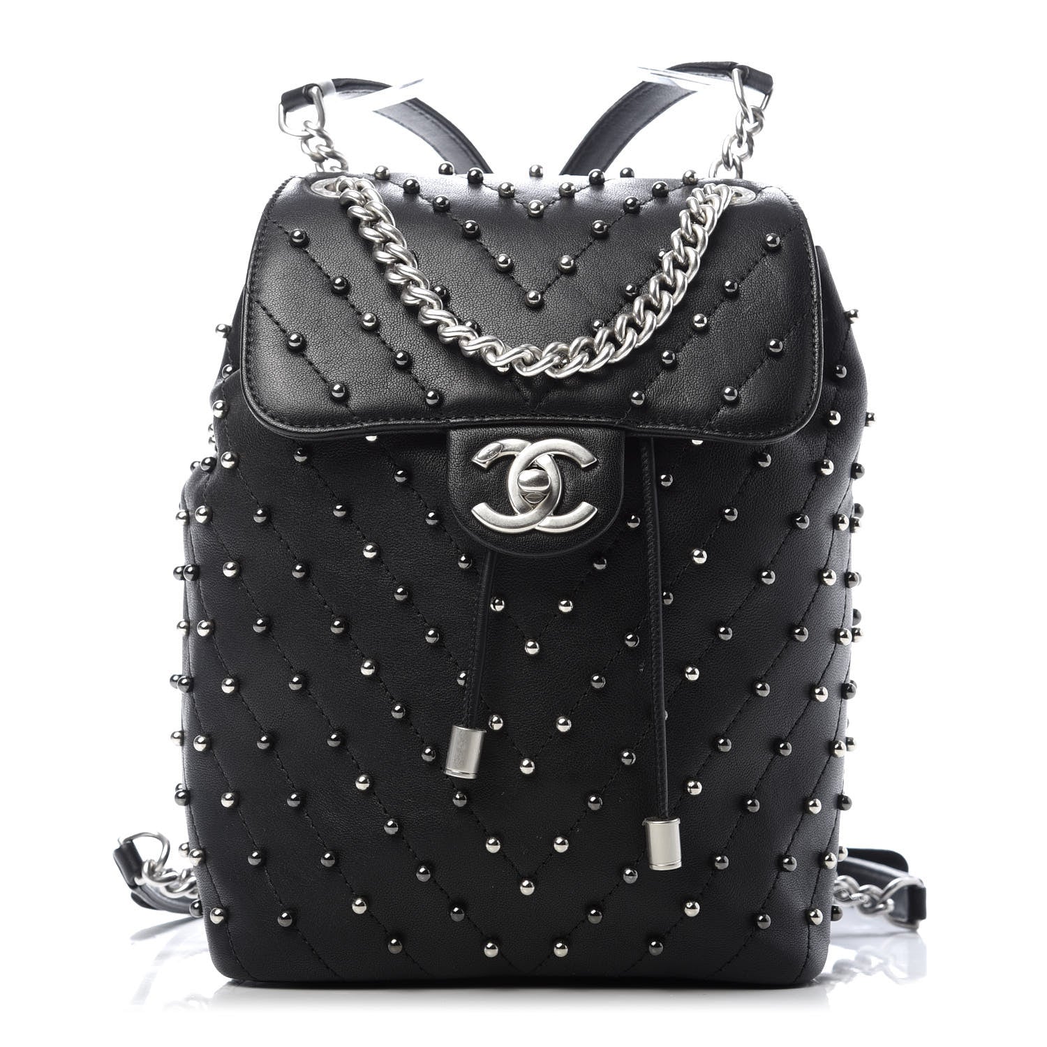 Chanel Lambskin Chevron Quilted Studded Stud Wars Backpack Black 1 of 9