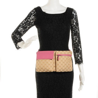 Gucci GG Monogram Web Double Pocket Belt Bag Pink 2 of 8