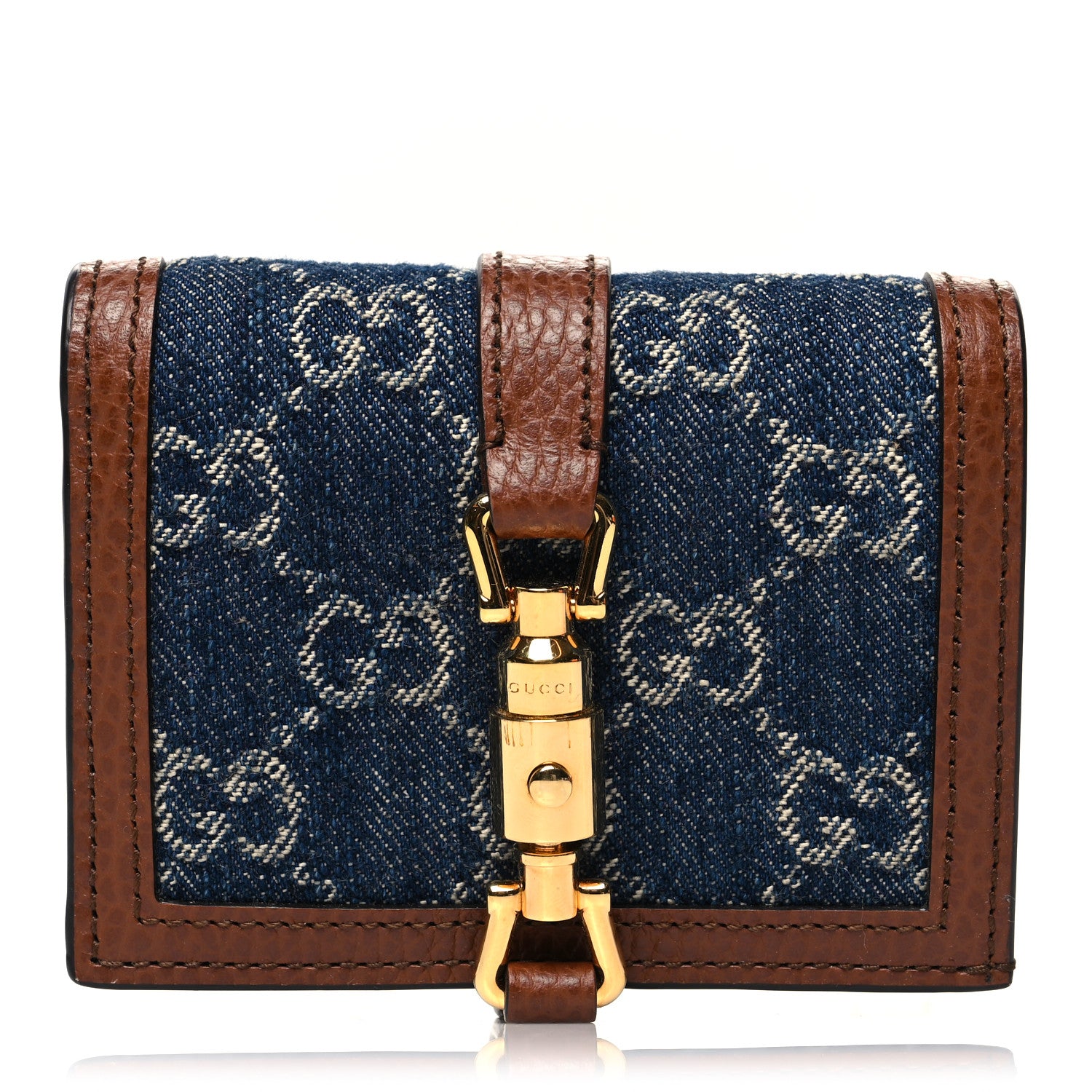 Gucci New Denim GG Monogram Jackie 1961 Card Case Blue Tea Cuir 1 of 10