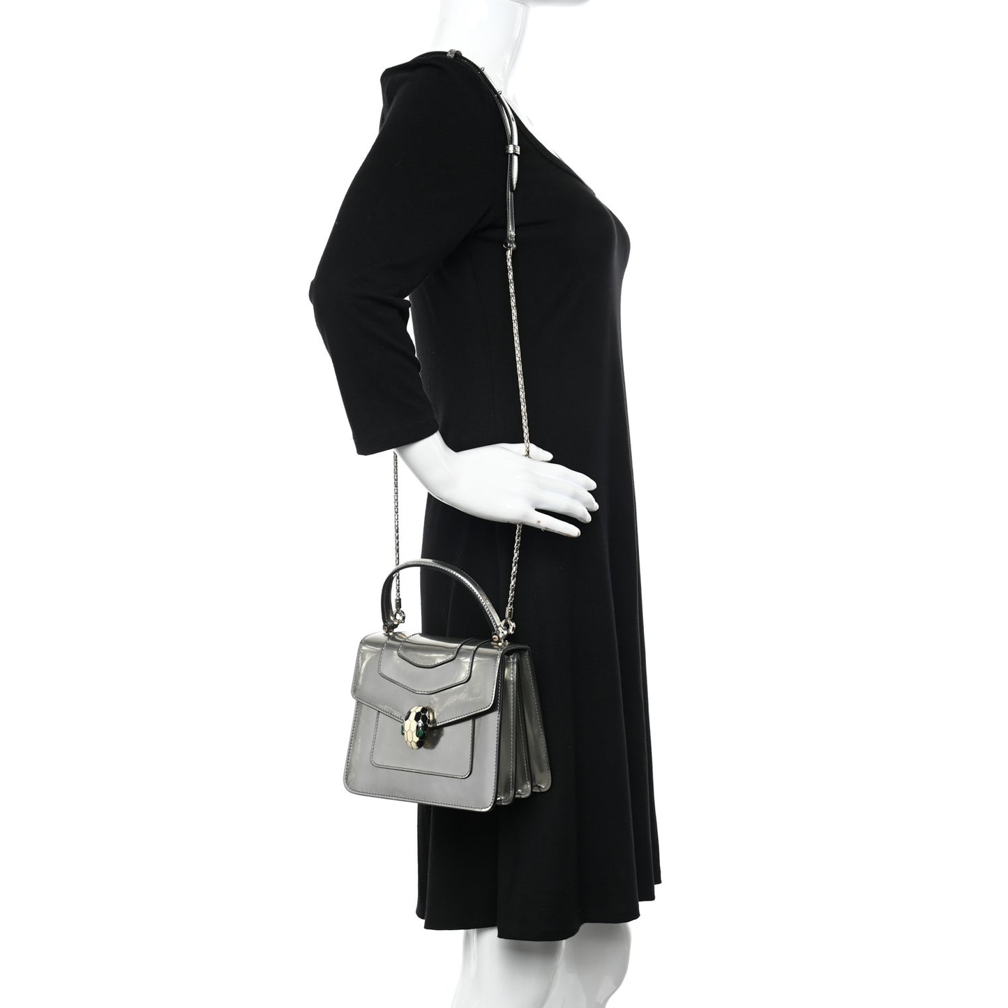 Metallic Calfskin Serpenti Forever Top Handle Silver