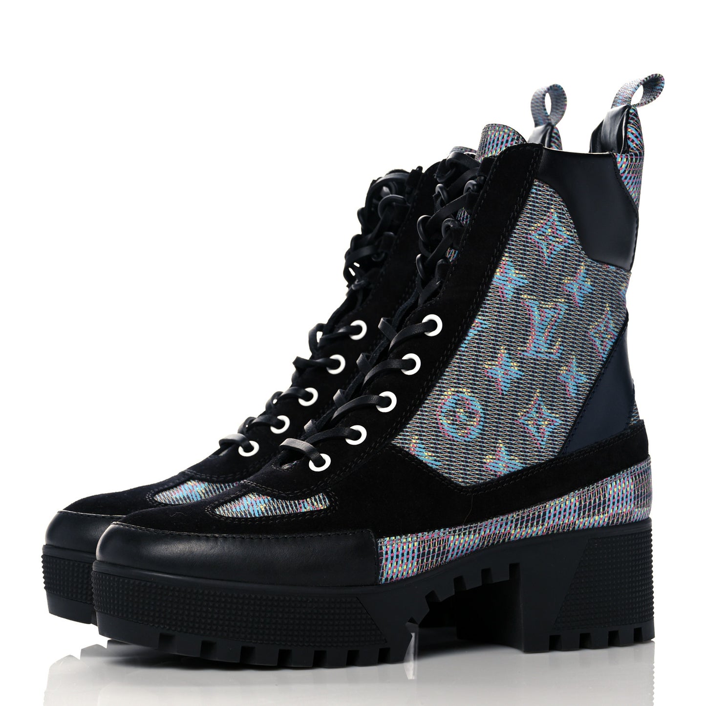 Monogram LV Pop Suede Calfskin Laureate Platform Desert Boots 39 Blue