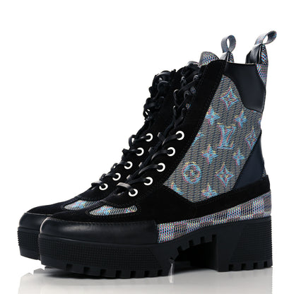 Louis Vuitton Monogram LV Pop Suede Calfskin Laureate Platform Desert Boots 39 Blue 3 of 8