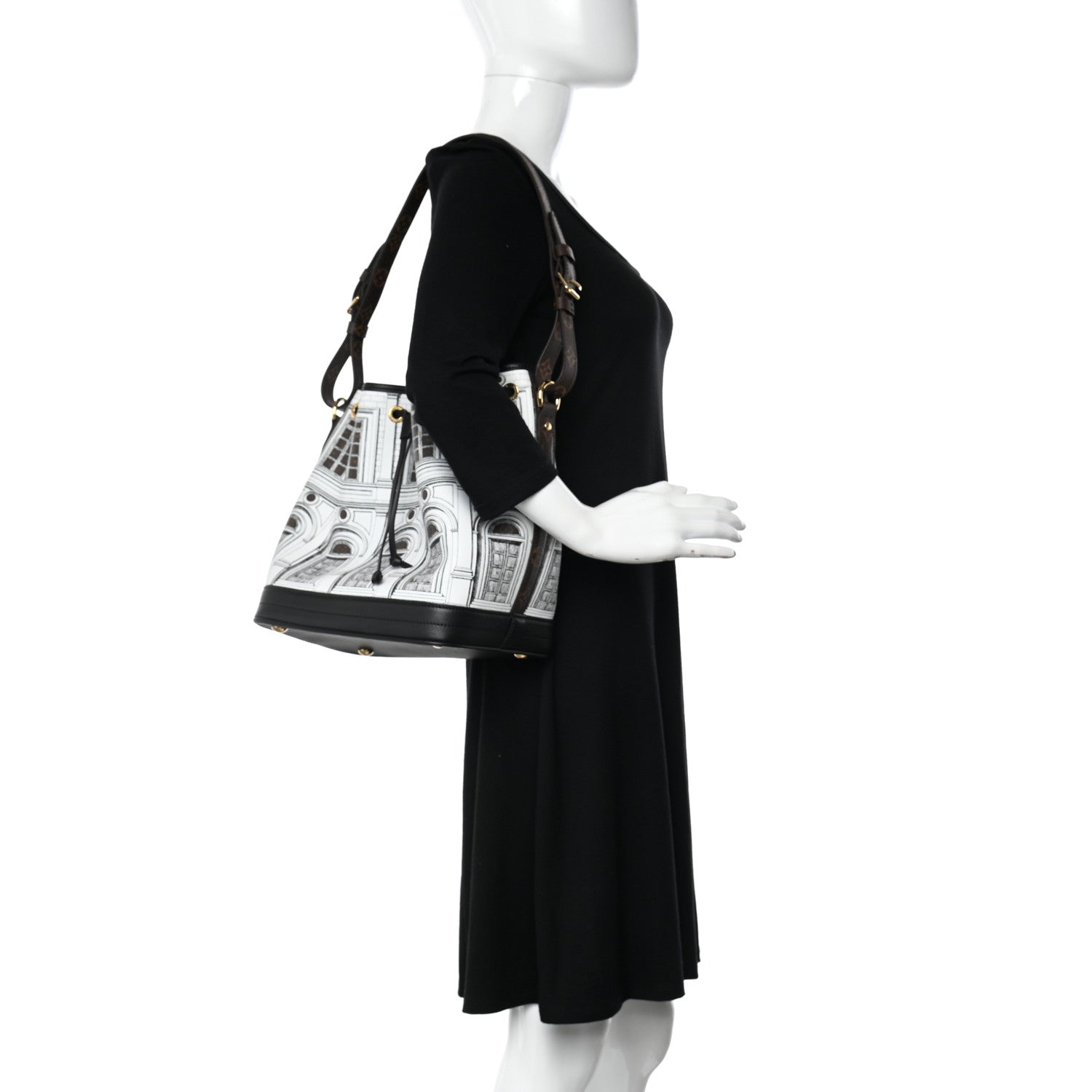 Louis Vuitton X FORNASETTI Calfskin Architettura Noe MM Black White 2 of 9