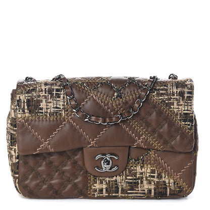 Chanel Lambskin Tweed Stitched Quilted Patch Medium Flap Brown 1 of 10