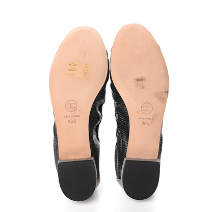 Chanel Metallic CC Elastic Cap Toe Ballerina Flats 36.5 Black Silver 5 of 8