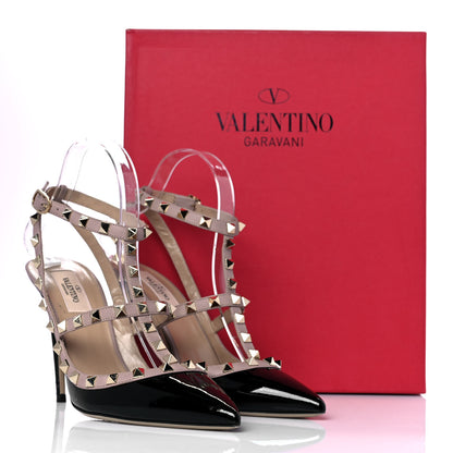 Valentino Garavani Patent Nappa Rockstud Ankle Strap 100mm Pumps 39 Black Poudre 8 of 8