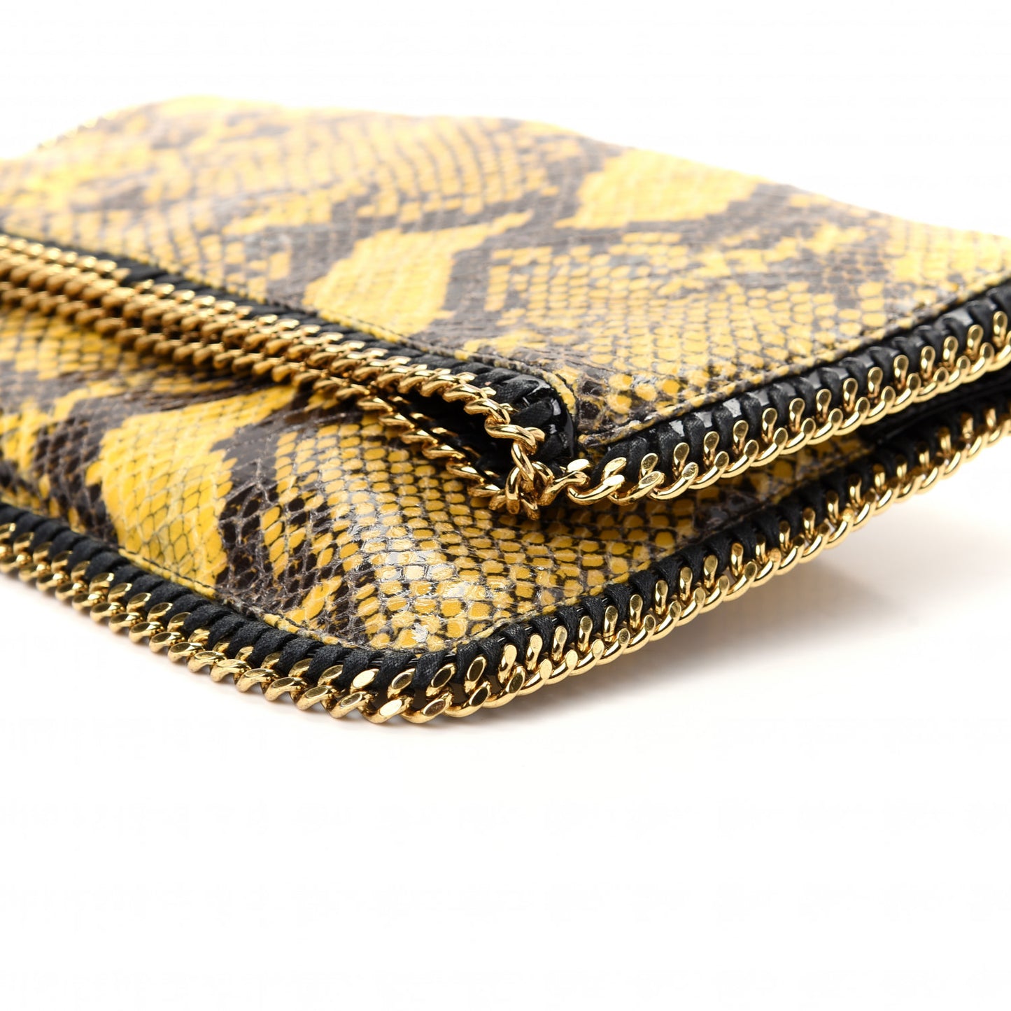 Python Embossed Falabella Fold Over Clutch Yellow