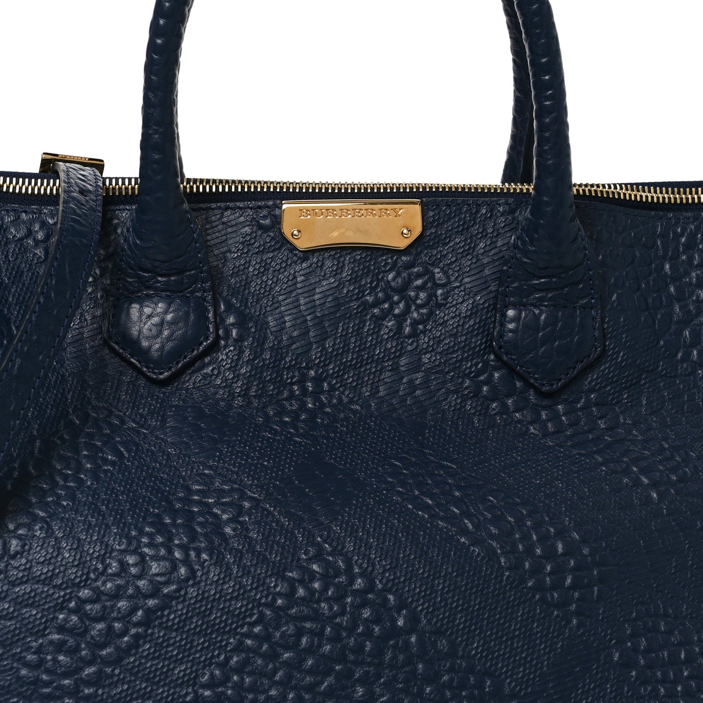 Heritage Grain Check Embossed Medium Dewsbury Tote Blue Carbon