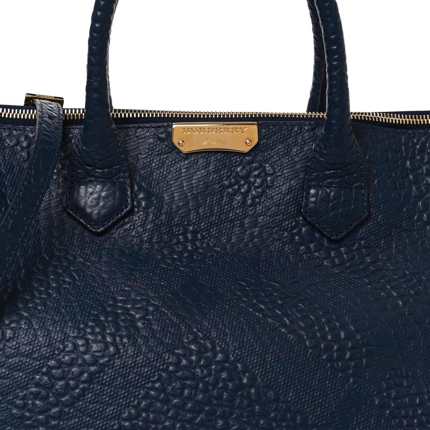 Burberry Heritage Grain Check Embossed Medium Dewsbury Tote Blue Carbon 7 of 9