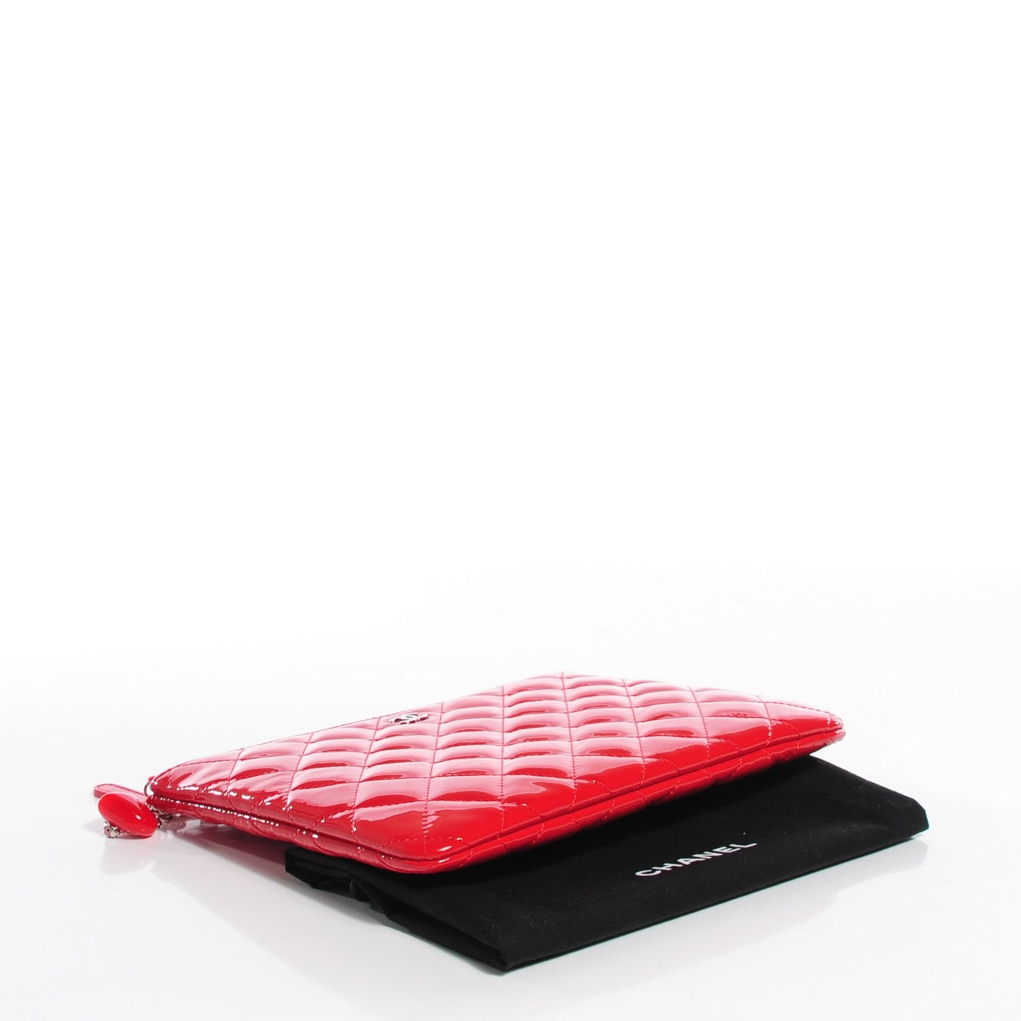 Patent Calfskin Quilted Medium Cosmetic Case Red