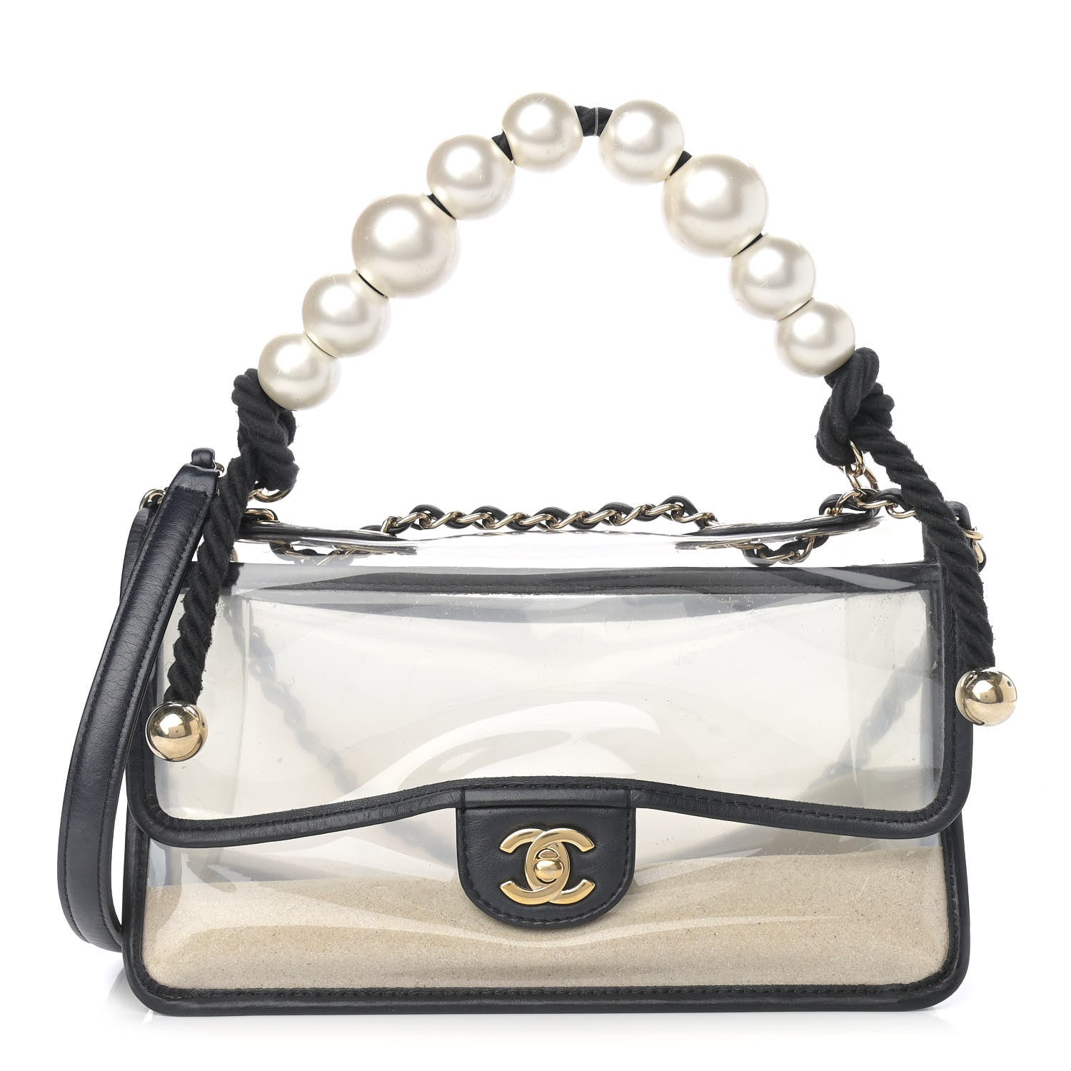 Chanel Lambskin PVC Sand By The Sea Flap With Pearl Strap Black 1 of 12