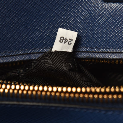 Prada Saffiano Lux Bi-Color Medium Tote Bluette Black 7 of 9