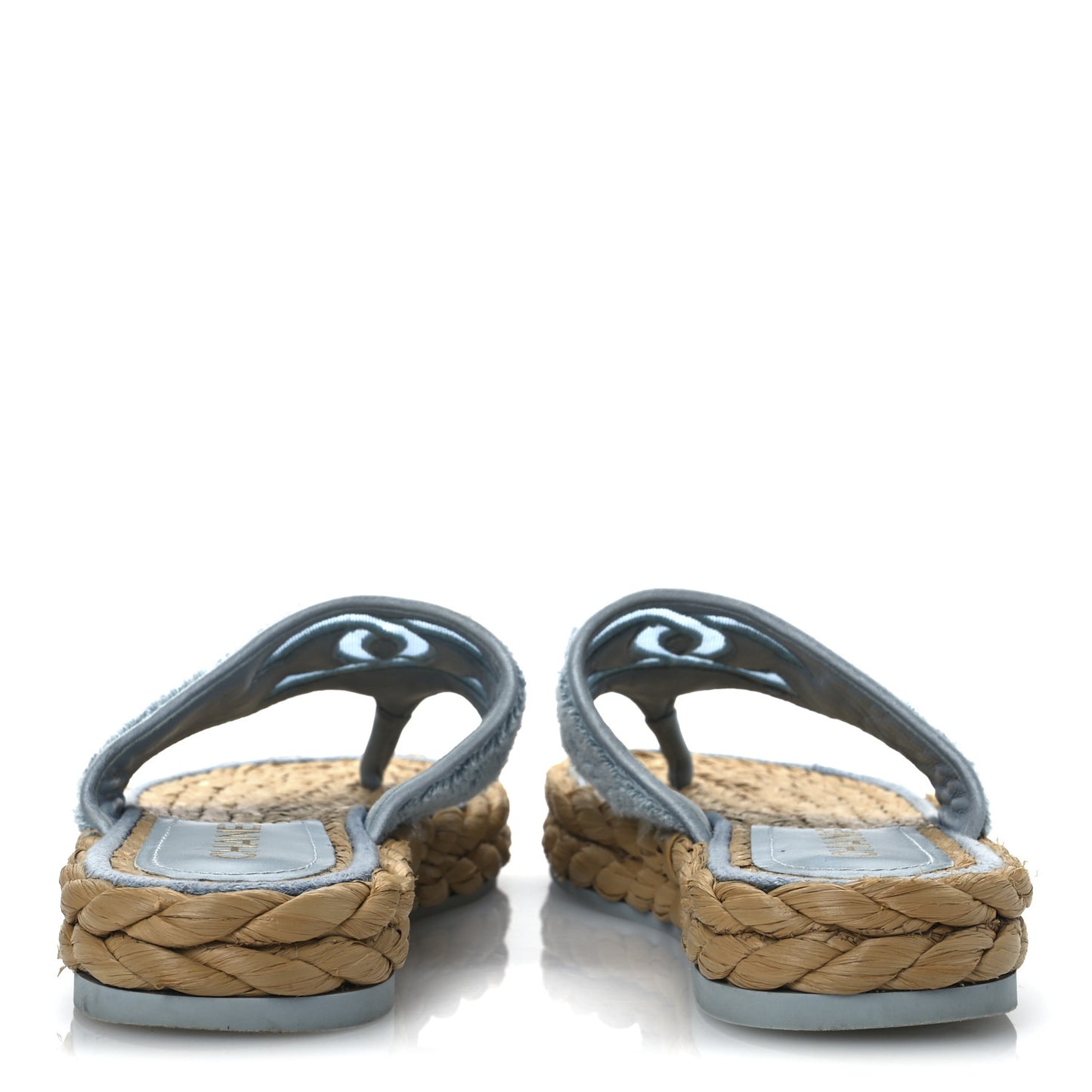 Terry Cloth Raffia CC Logo Thong Sandals 37 Blue