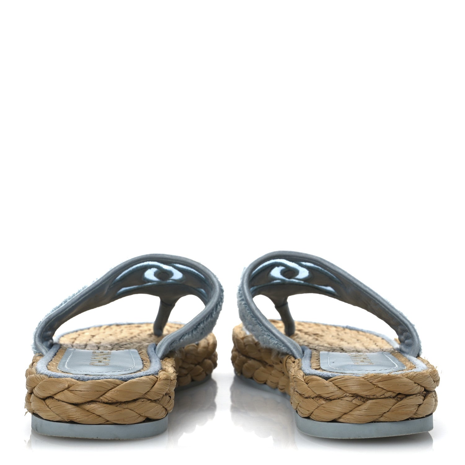 Chanel Terry Cloth Raffia CC Logo Thong Sandals 37 Blue 6 of 17