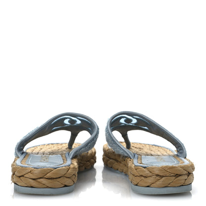 Chanel Terry Cloth Raffia CC Logo Thong Sandals 37 Blue 6 of 17