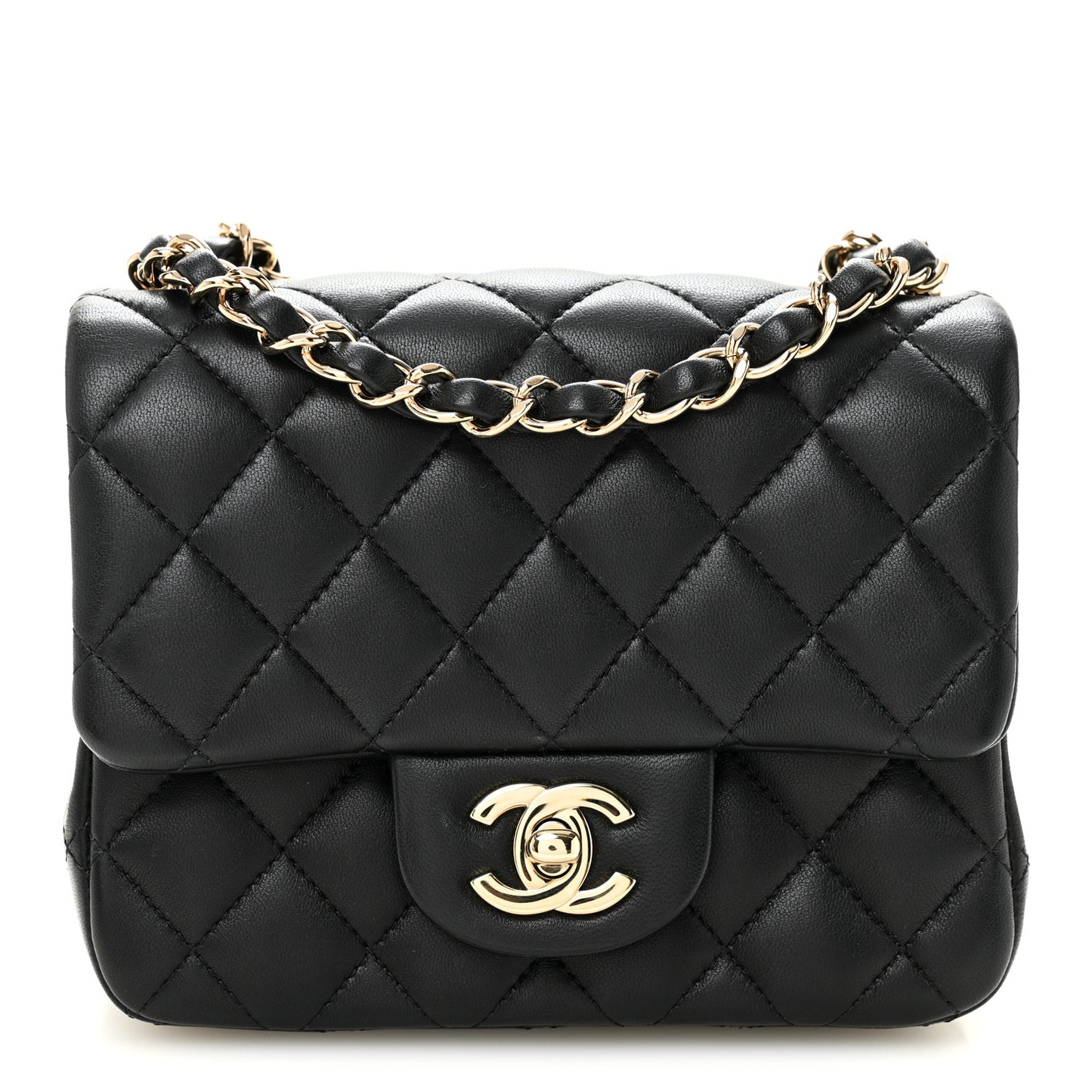 Lambskin Quilted Mini Square Flap Black