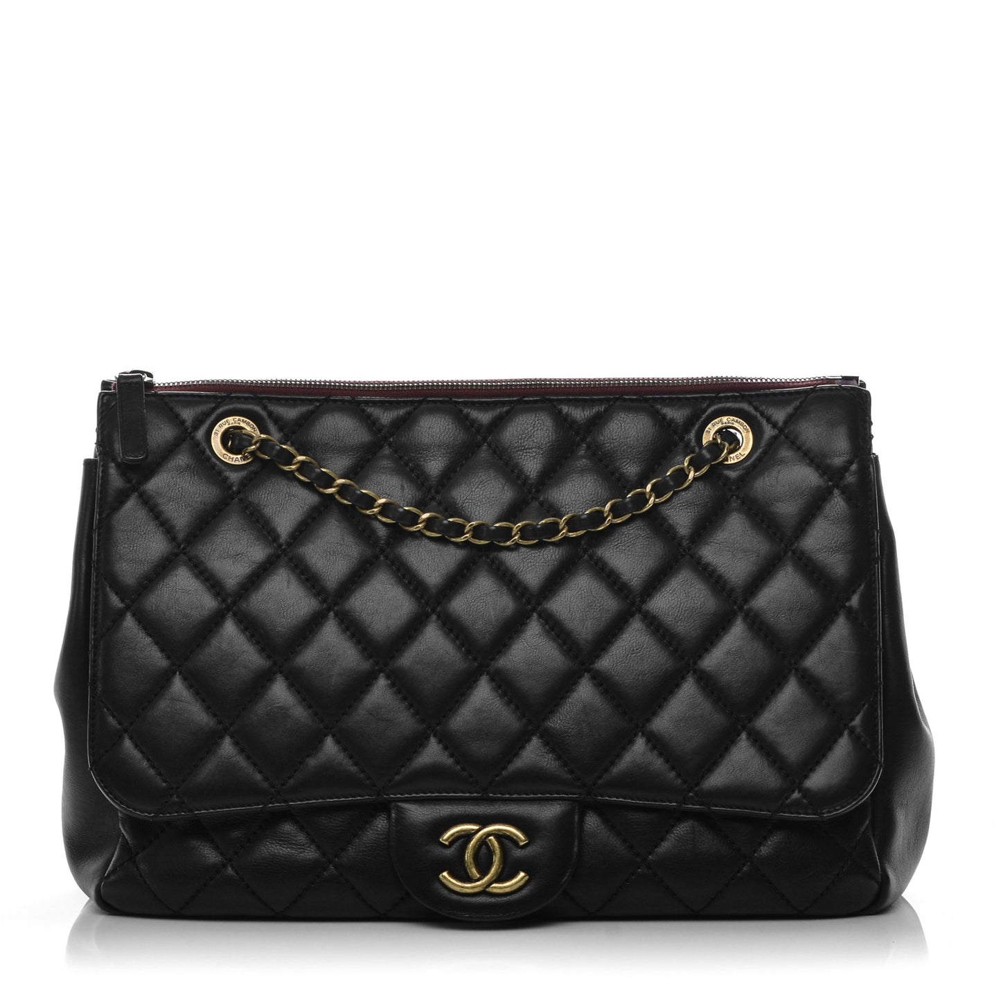 Calfskin Quilted Maxi Blizzard Zip Top Flap Black