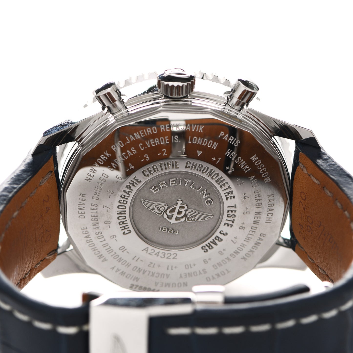 Stainless Steel Alligator 46mm 1884 Chronometre Navitimer Automatic Watch Blue A24322