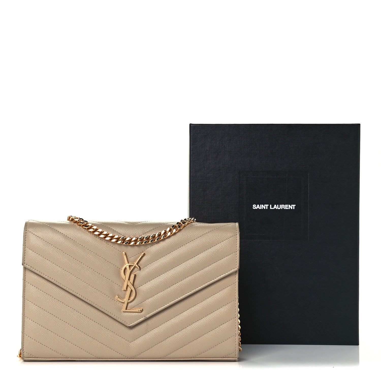 Saint Laurent Grain De Poudre Matelasse Chevron Monogram Chain Wallet Nude Powder 11 of 11