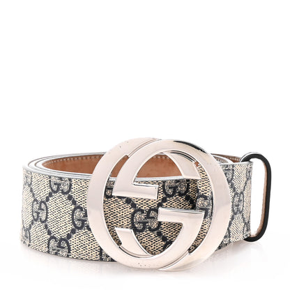 Gucci GG Supreme Monogram Selleria Calfskin Interlocking G 40mm Belt 90 36 Navy 1 of 5