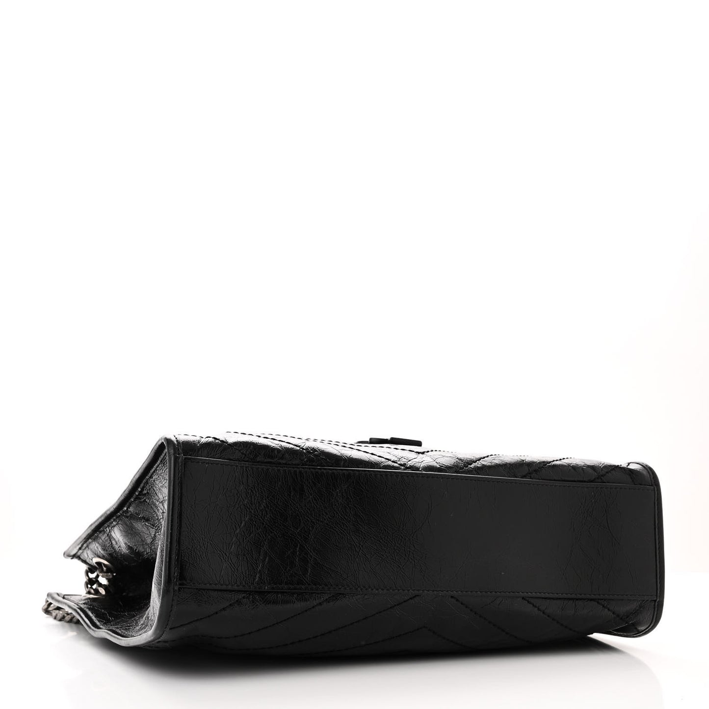 SAINT LAURENT Crinkled Calfskin Matelasse Monogram Medium Niki Shopper Tote Black