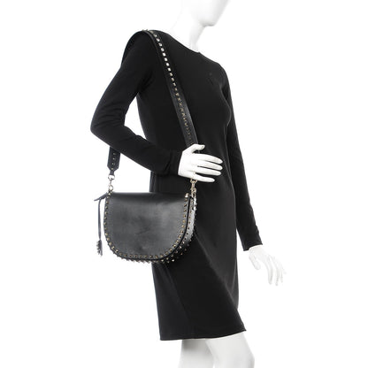 Valentino Garavani Vitello Large Rockstud Halfmoon Saddle Bag Black 2 of 6