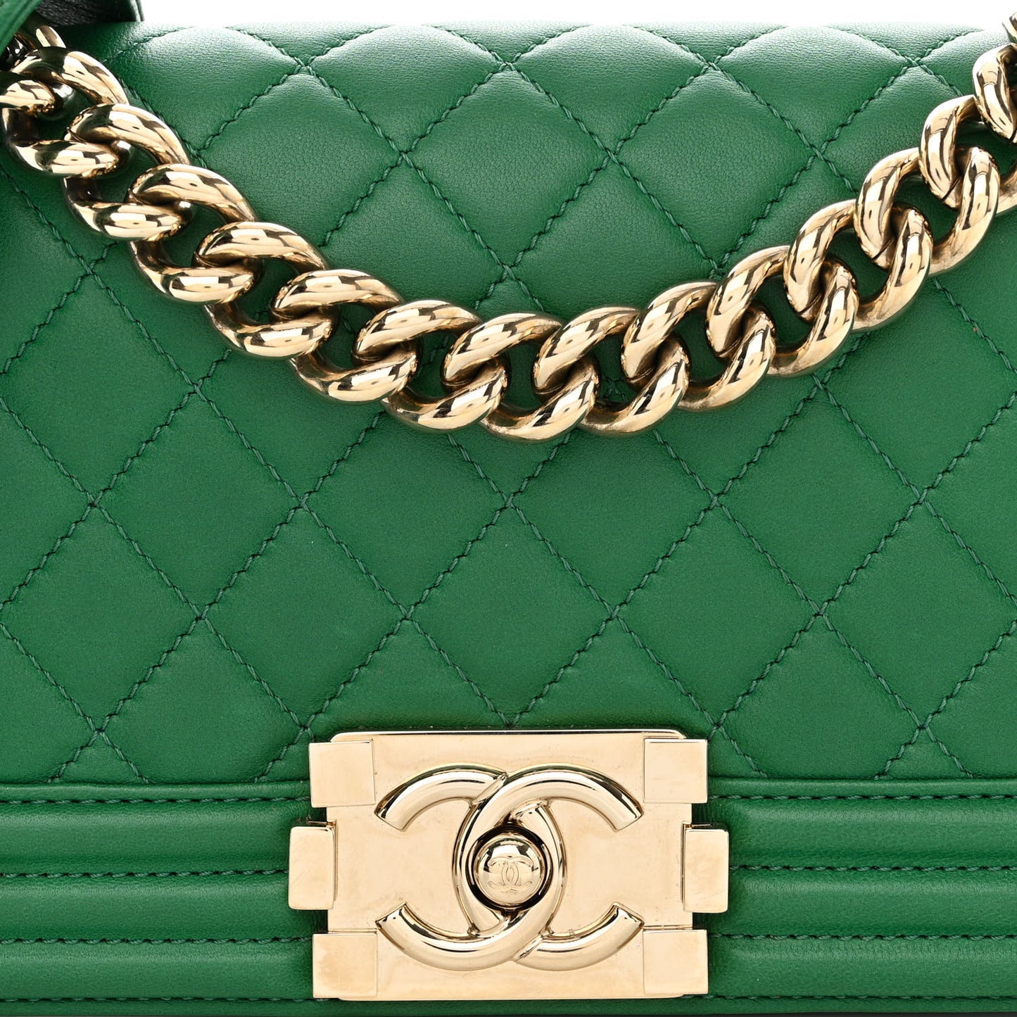 Lambskin Quilted Small Boy Flap Green