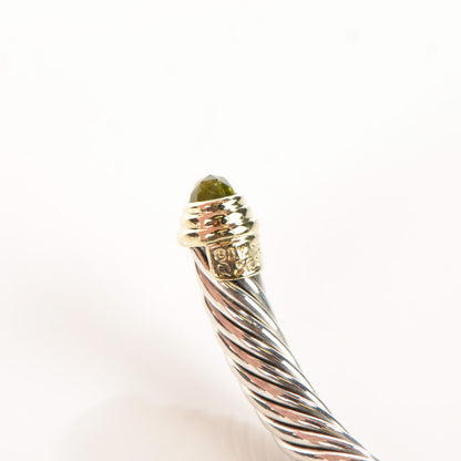 David Yurman Sterling Silver 14K Yellow Gold Peridot 5mm Cable Classics Bracelet 5 of 5