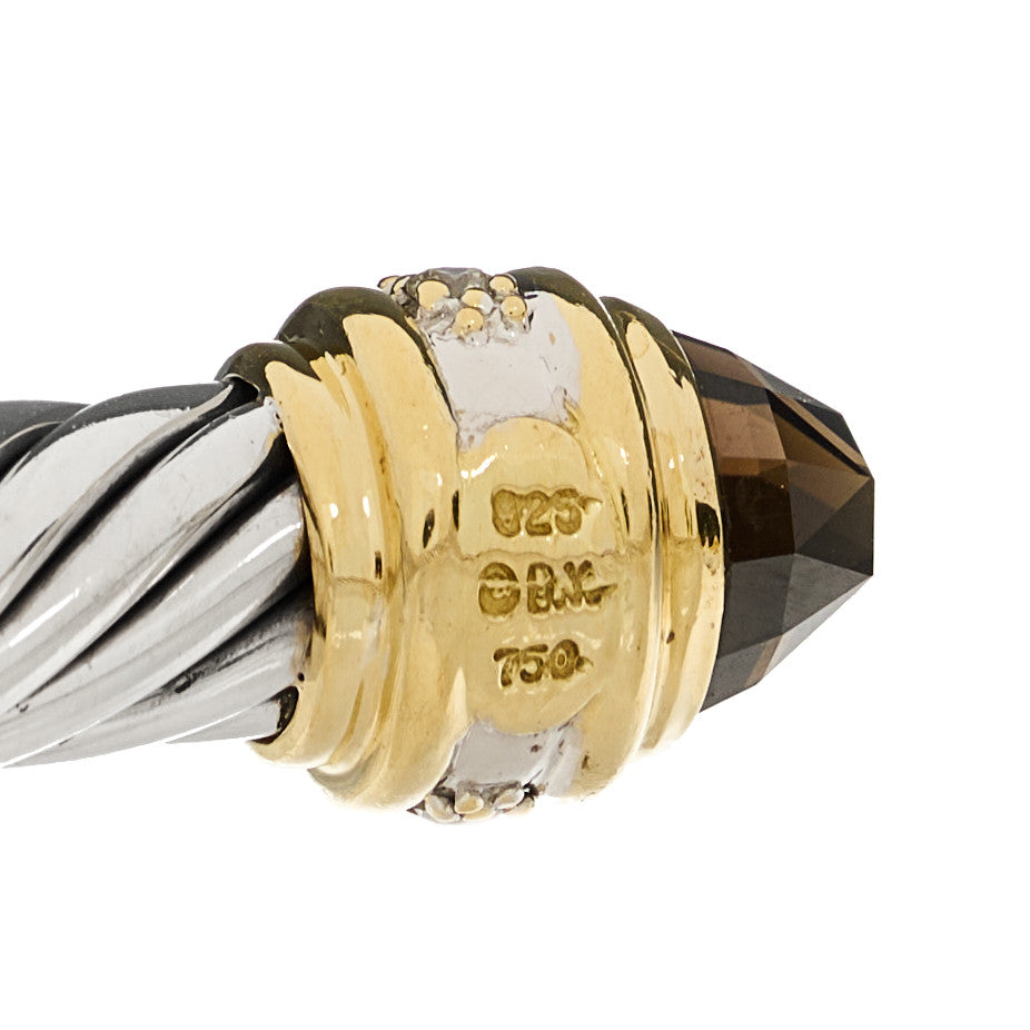 David Yurman Sterling Silver 18K Yellow Gold Diamond Smoky Quartz 7mm Cable Classics Bracelet 3 of 3