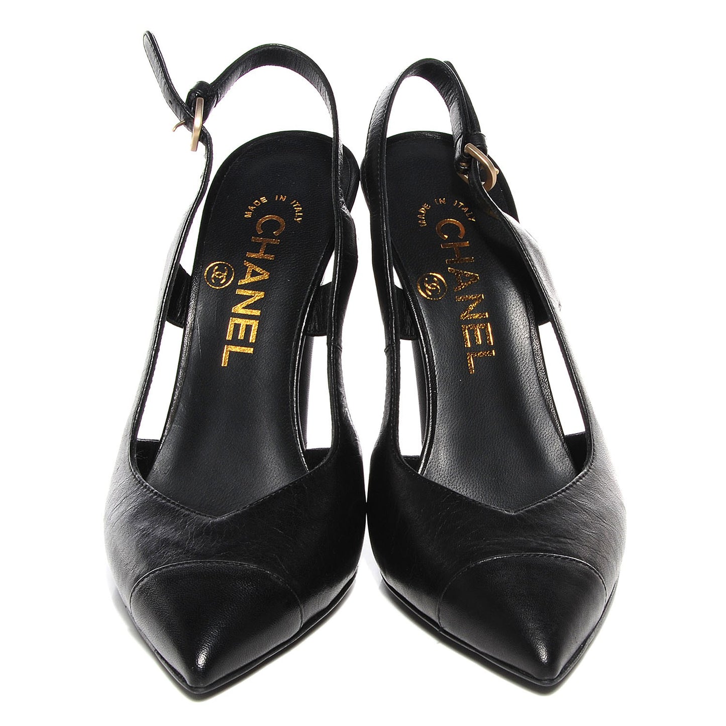Leather Pearl Slingback Pumps 35.5 Black