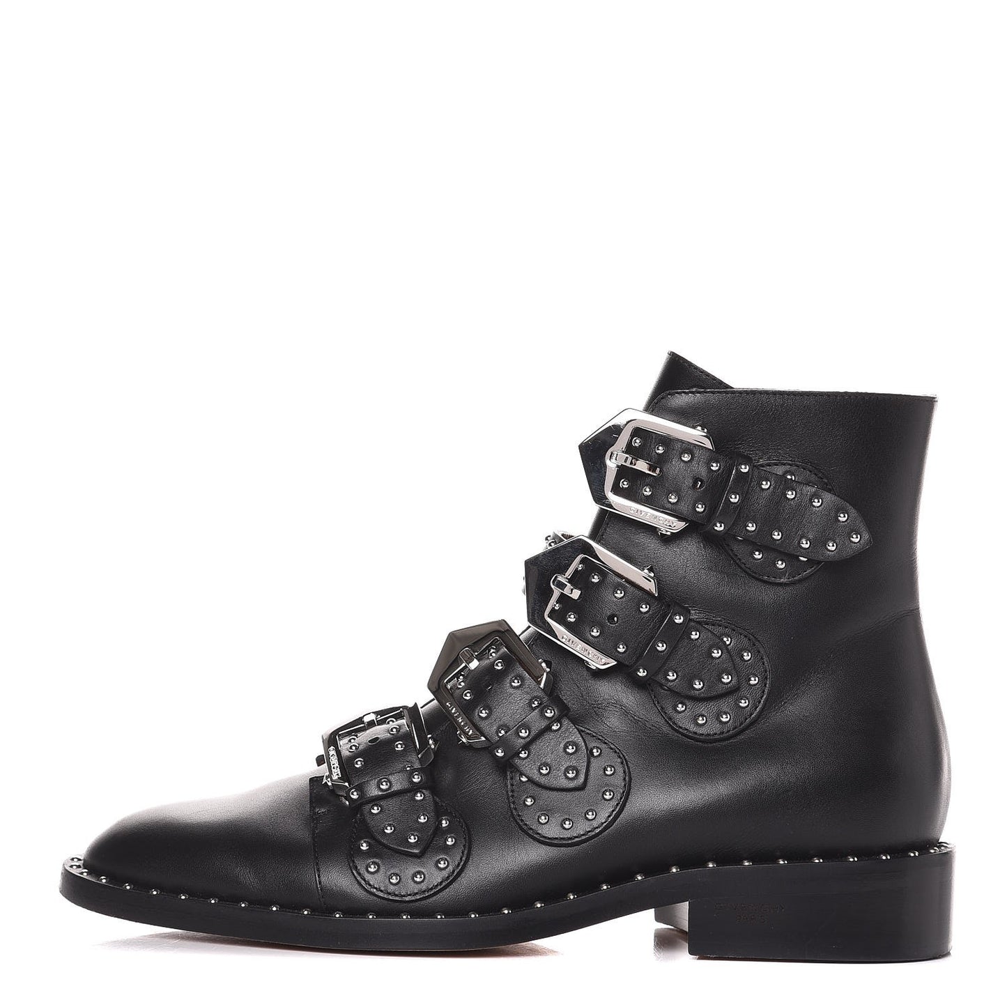 Calfskin Studded Prue Buckle Bootie 35.5 Black