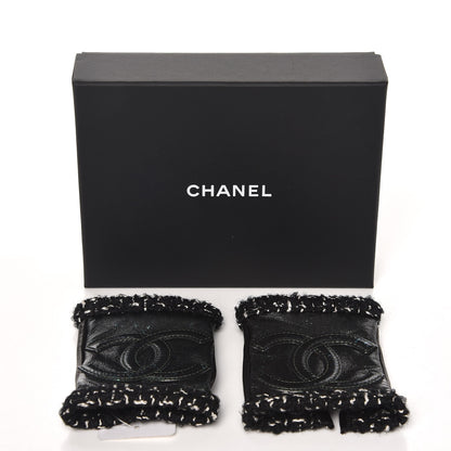 Chanel Lambskin Fantasy Tweed CC Fingerless Gloves 6.5 Black Green 5 of 5