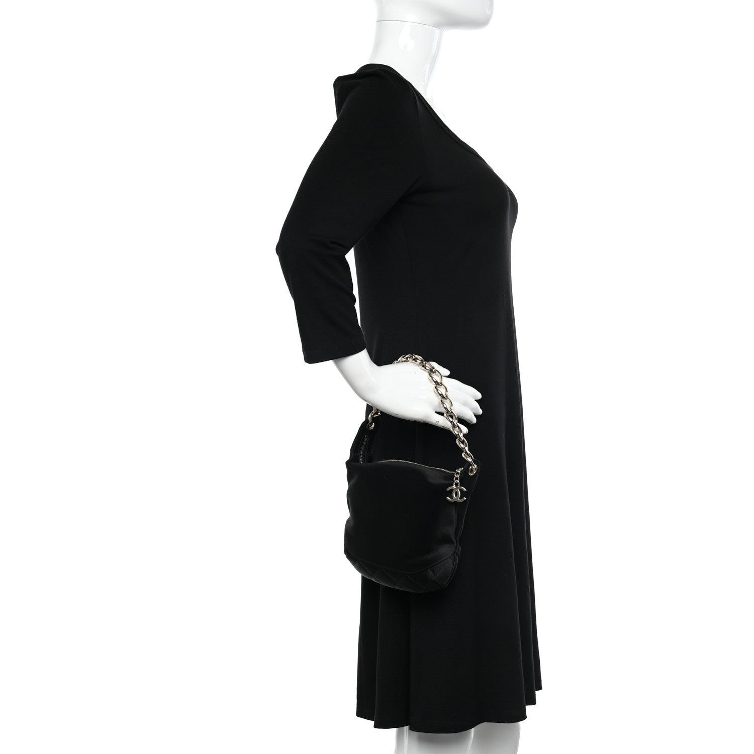 Chanel Satin Quilted CC Chain Hobo Black 2 of 11