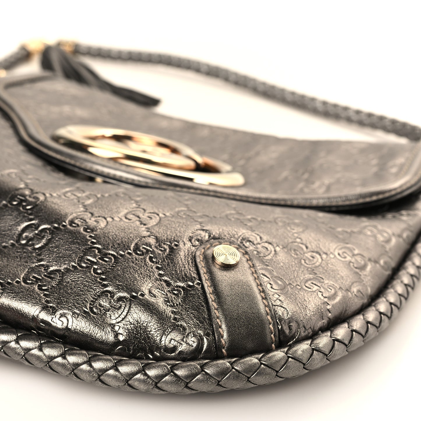 Guccissima Medium Britt Tassel Shoulder Bag Gunmetal