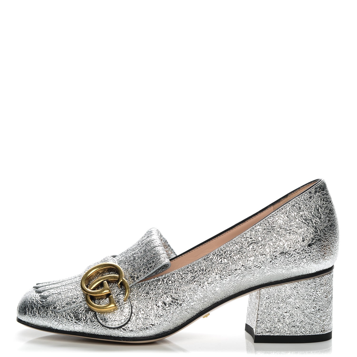 Gucci Galassia GG Marmont Fringe 50mm Loafer Pumps 35 Argento 1 of 7
