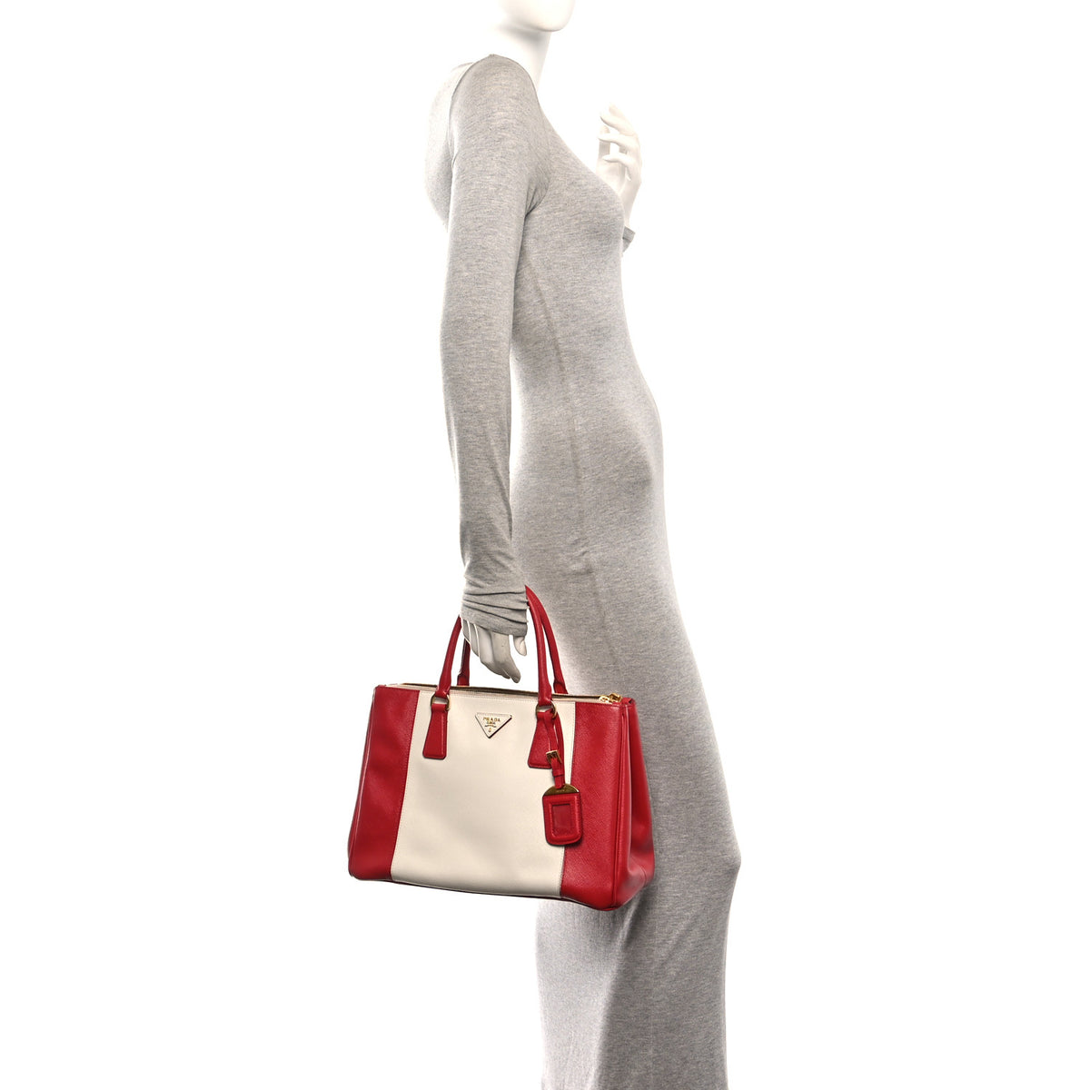 Prada Saffiano Lux Colorblock Medium Galleria Double Zip Tote Fuoco Talco 2 of 10