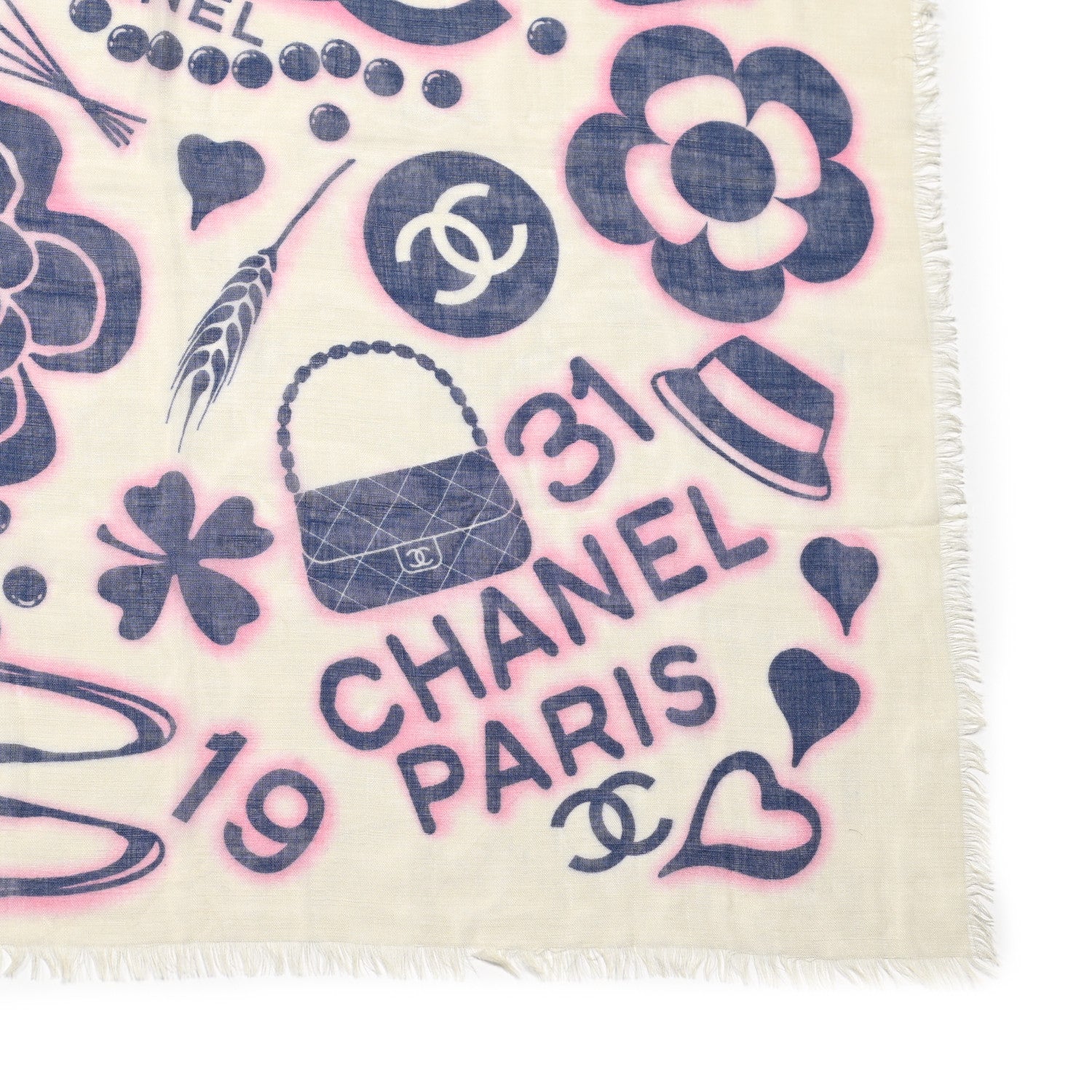 Chanel Silk Icons Scarf Shawl Beige Purple 3 of 9