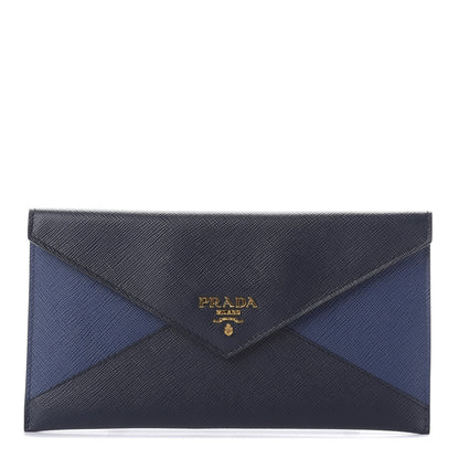 Prada Saffiano Bi-Color Envelope Wallet Baltico Bluette 1 of 7