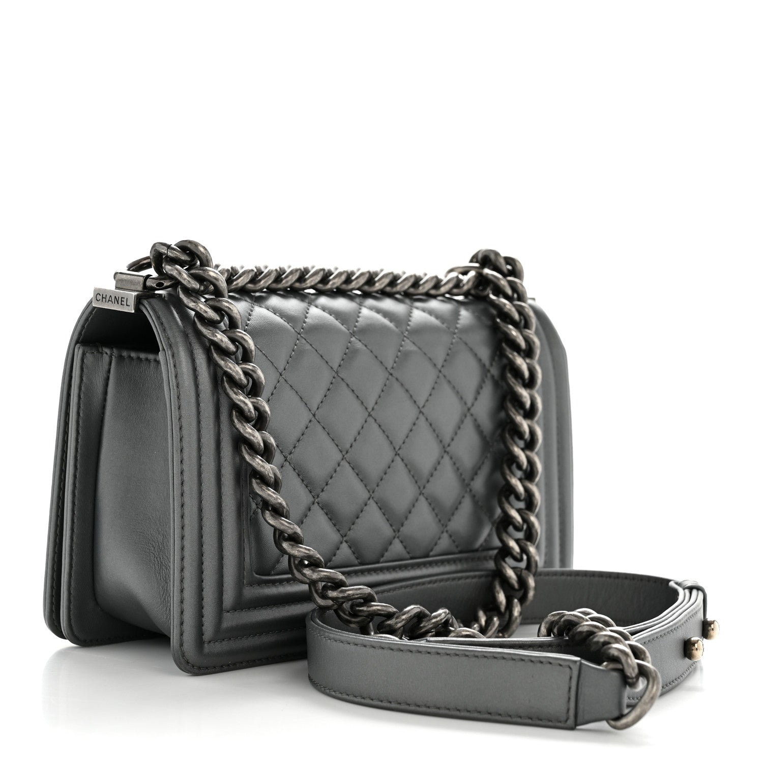 Chanel Metallic Calfskin Quilted Small Boy Flap Dark Silver 3 of 14