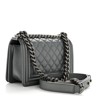 Chanel Metallic Calfskin Quilted Small Boy Flap Dark Silver 3 of 14